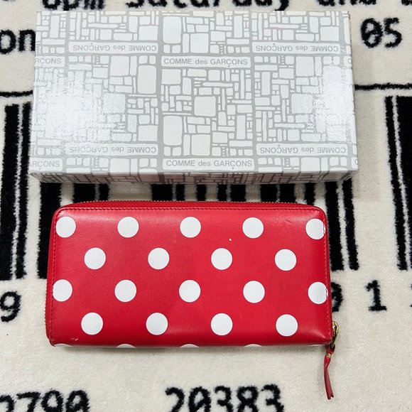 Comme Des Garcons Polkadot Red Leather Zip Long Wallet w/ build in coin pouch - Picture 1 of 9